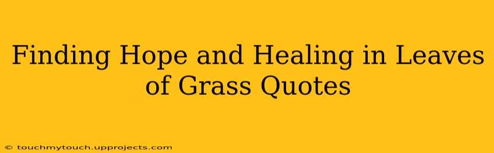Finding Hope and Healing in Leaves of Grass Quotes